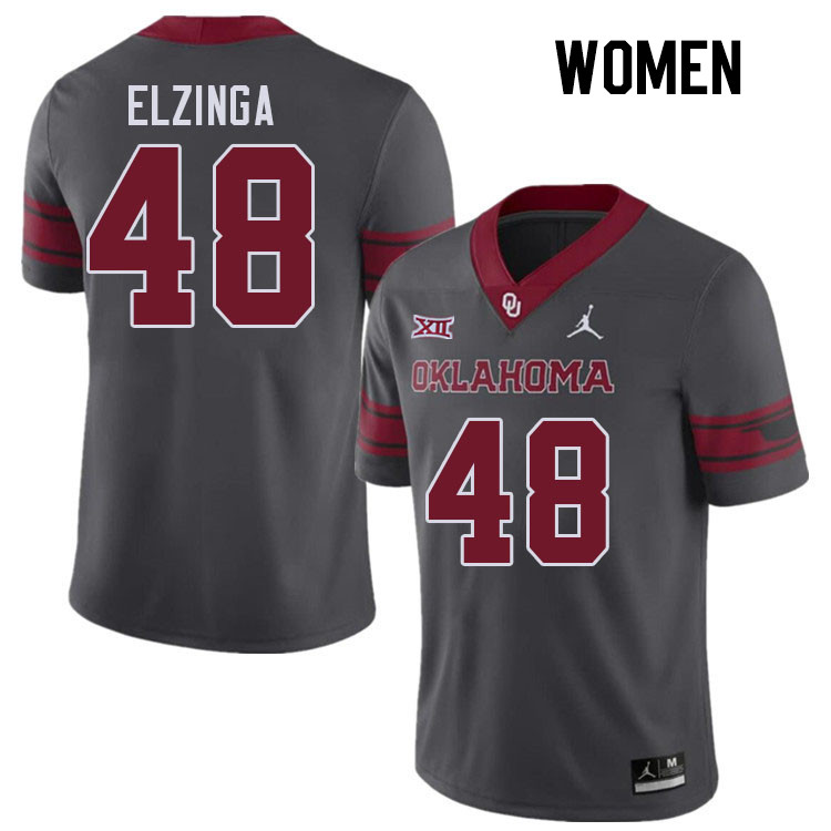 Women #48 Luke Elzinga Oklahoma Sooners College Football Jerseys Stitched-Charcoal - Click Image to Close
